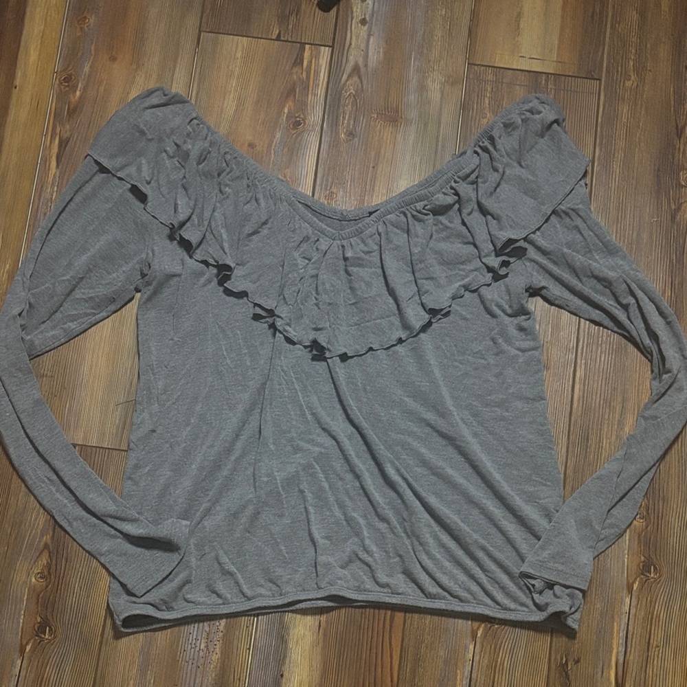 Express Charcoal Off-Shoulder Ruffle Top large